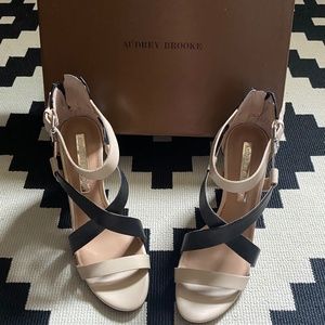 Audrey Brooke sandal heels, black and cream, size 8